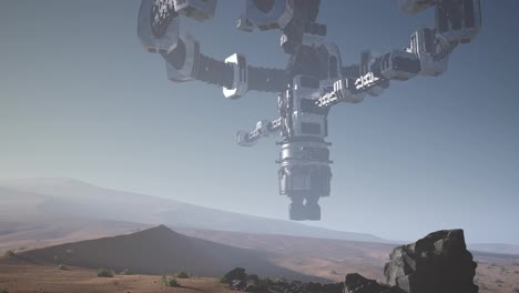 alien-spaceship-rotate-over-desert.-ufo